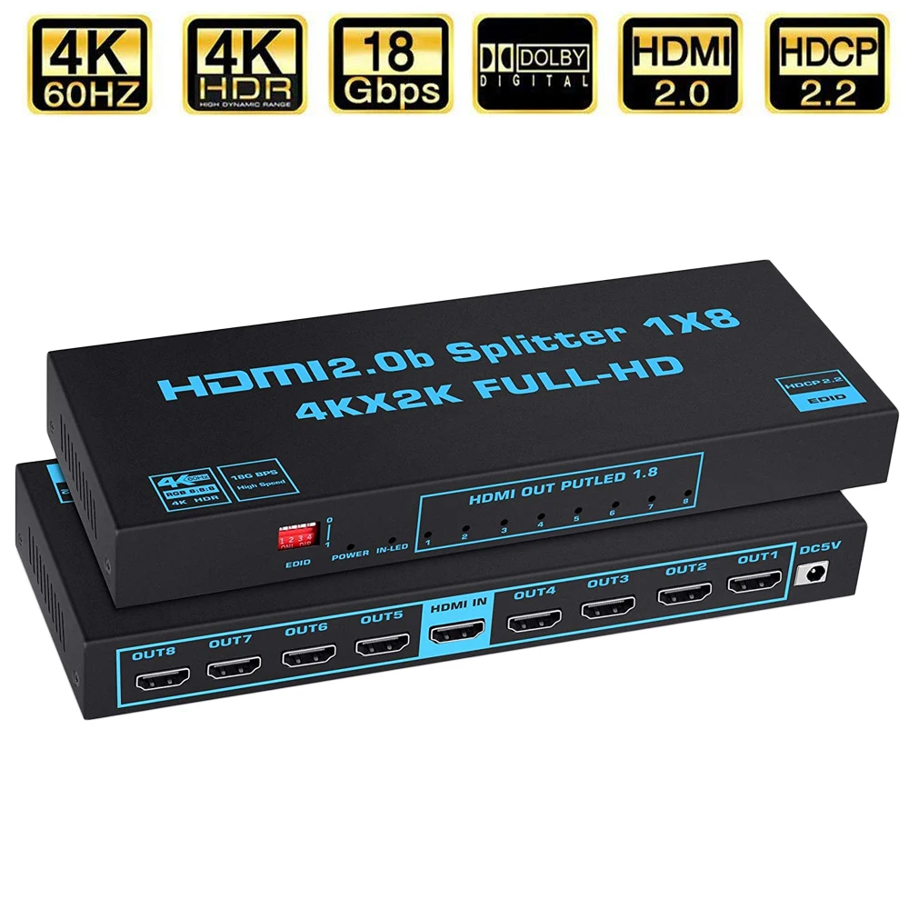 

Разветвитель HDMI Navceker, 1x2, 1x4, 1x8, 4K, разветвитель HDMI, 1 вход, 2 выхода, 2 порта, усилитель HDMI, разветвитель HDMI 2,0 для PS4, PS5, Xbox