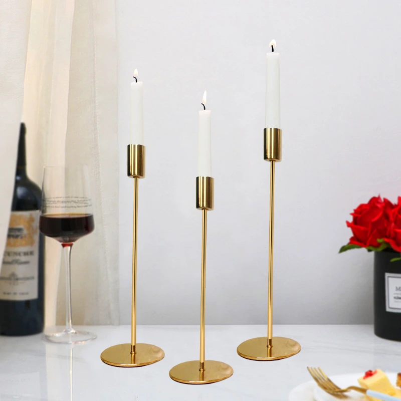 3 Pcs/ Set   Metal Candle Holder Simple Golden Wedding Decoration Bar Party Living Room Decoration Home Ornaments