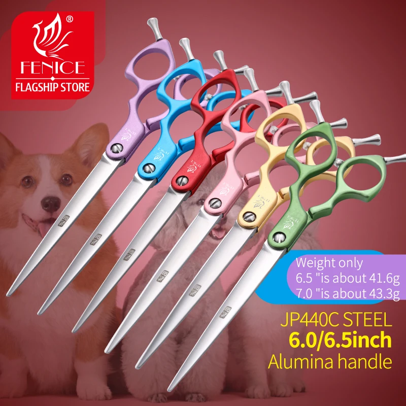 Fenice Jp440c-Ciseaux colorés en acier inoxydable pour animaux de compagnie, coupe droite, toilettage de chien, coupe de cheveux, 6.5, 7.0 pouces