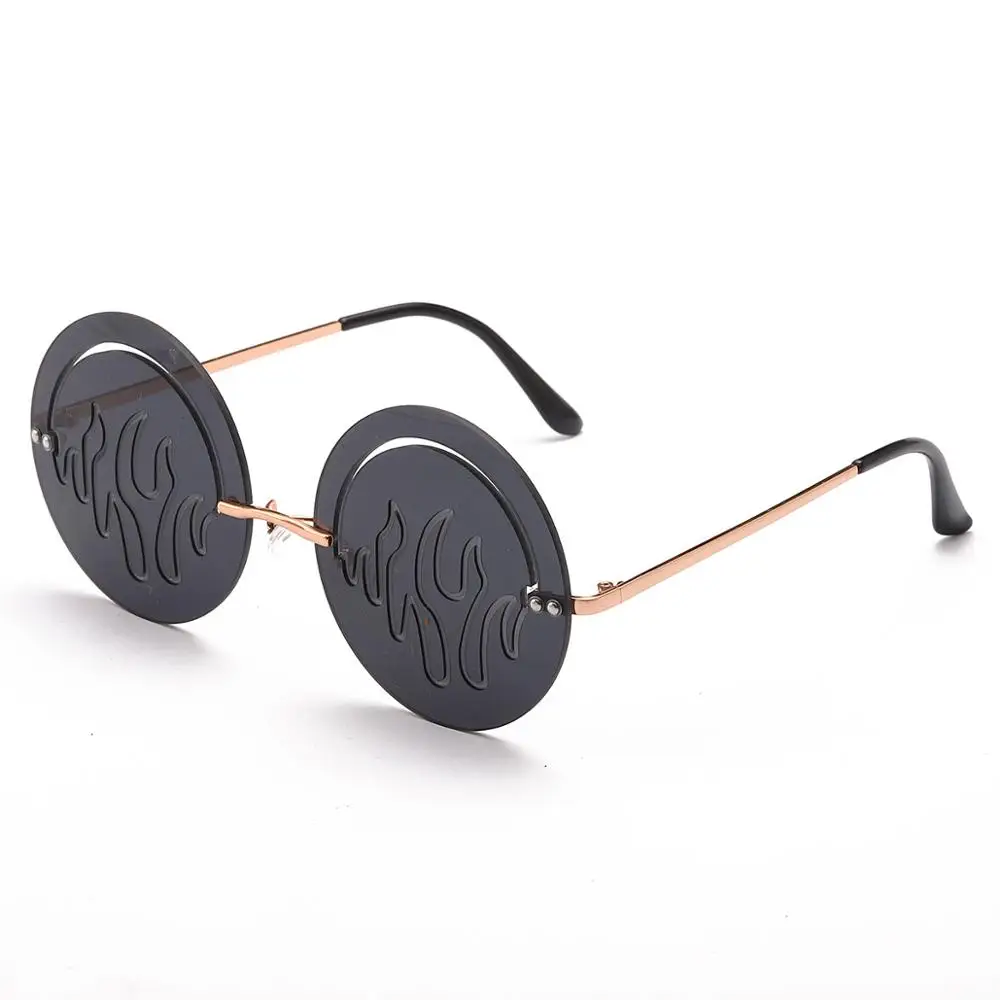 Fashion Round Hollow Fire Shape Sunglasses Female Rimless Hollow Flame Mountain Lens Eyewear Male Sun Glasses Frameless Shades