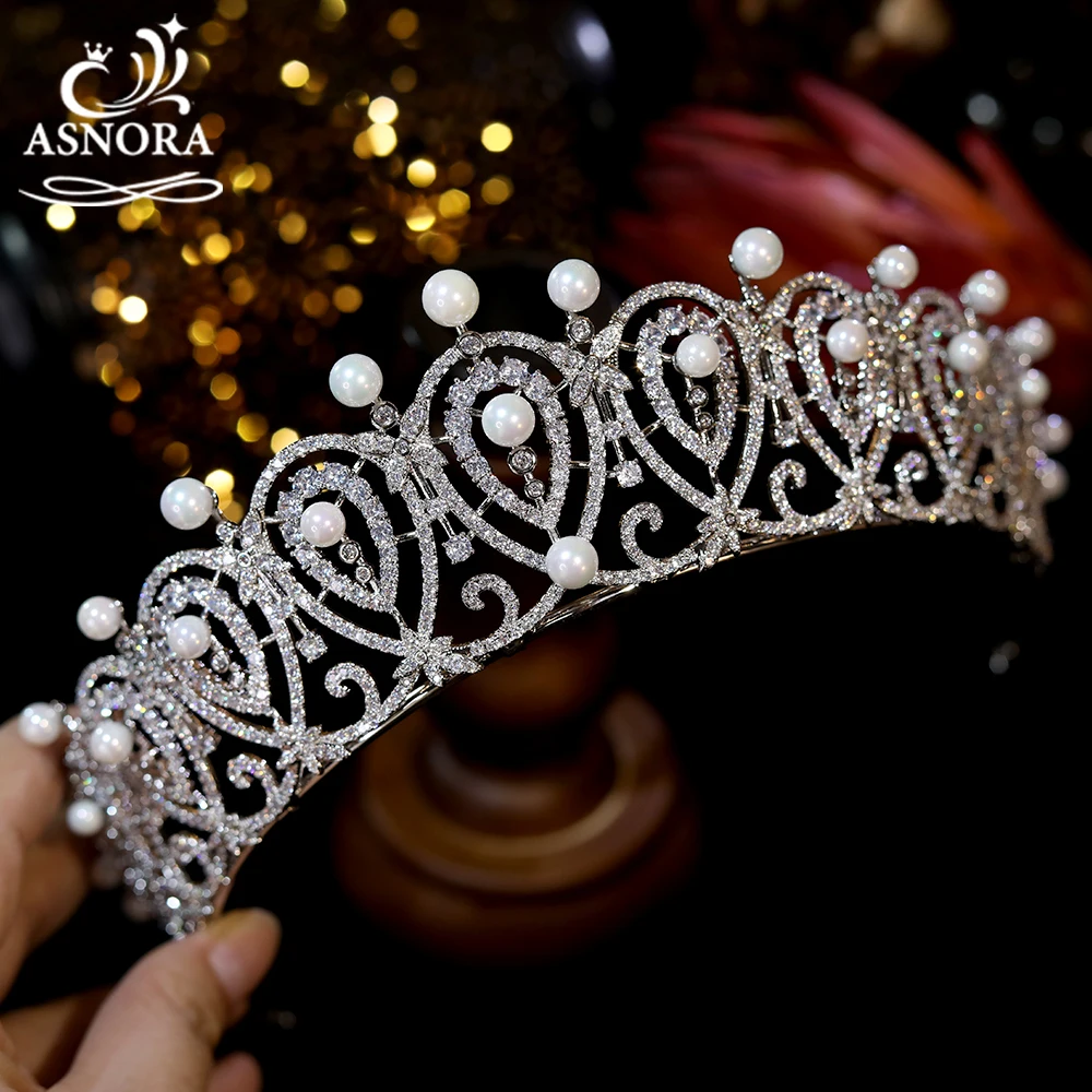 ASNORA  New Luxury Pearl Hair Accessories European Wedding Royal Crown  Tiaras Bridal Banquet Jewelry Crystal Headband A01191