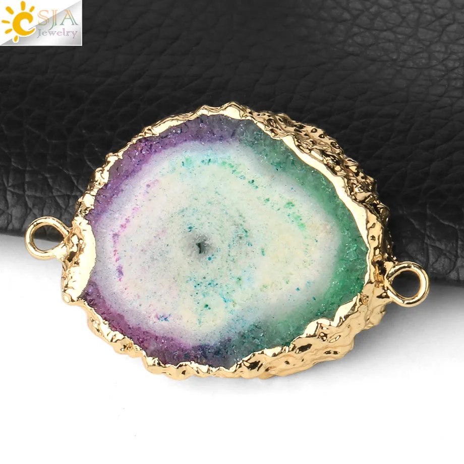 1pc Multicolor Natural Crystal Connector Gold-color Bezel Flat Irregular Stones Jewelry Findings Components for DIY Making G417