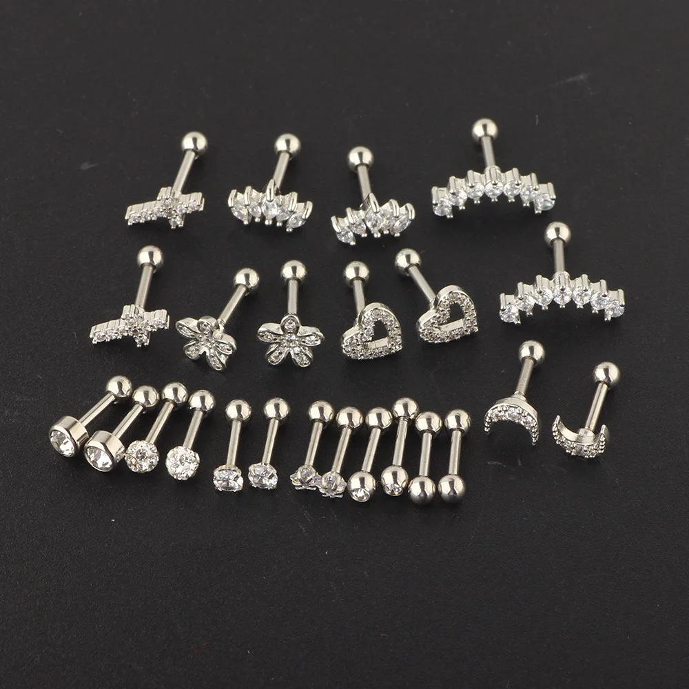 Stainless Steel Crystal Cartilage Piercing Earring Set Small Stud Earring For Tragus Piercing Helix Earring Conch Rook Jewelry