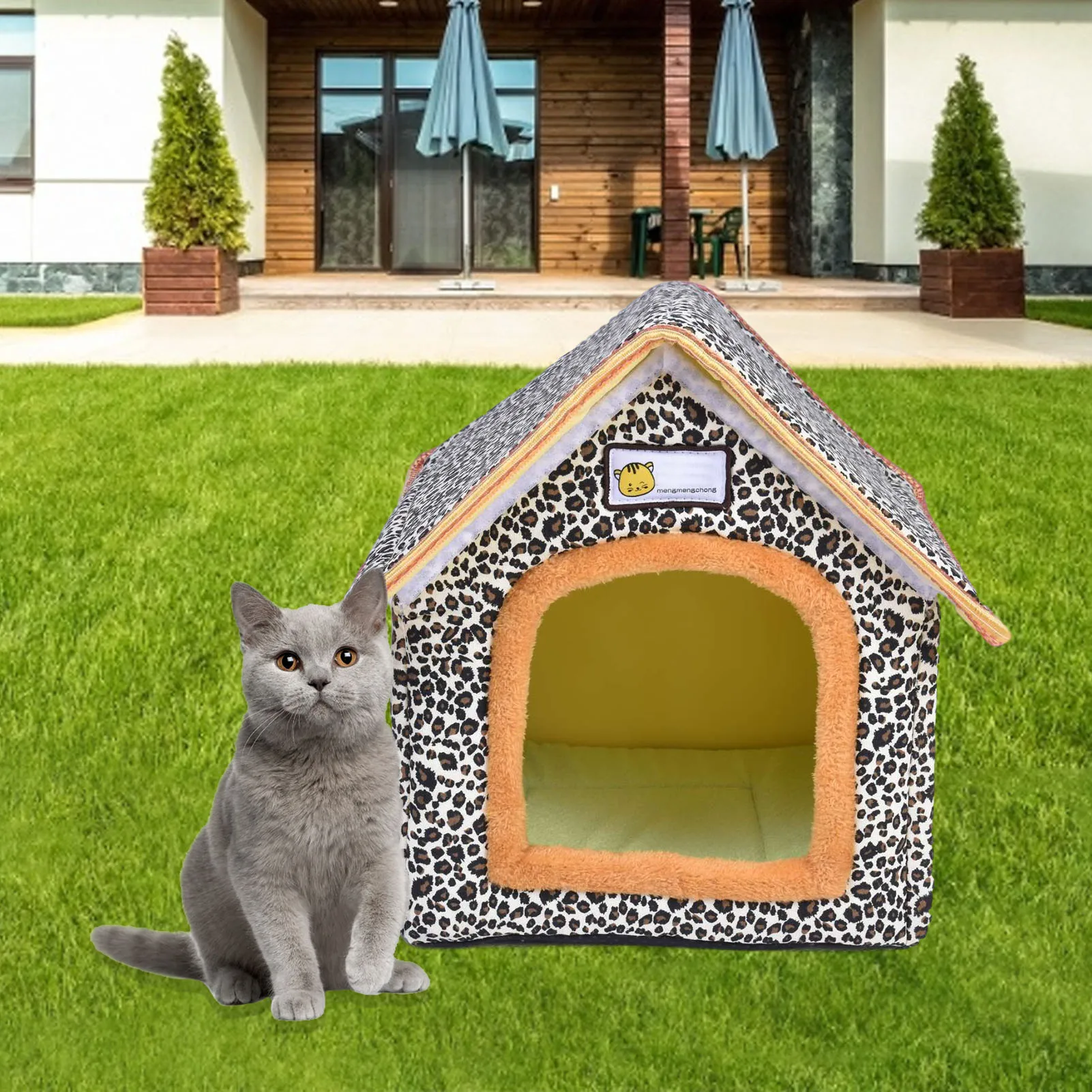 Outdoor Pet House Leopard Print Waterproof Cat House Foldable Winter Thickened Warmth Removable Washable Foldable Stray Cat Cave