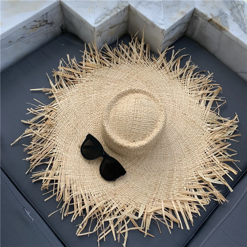 2022 Natural Raffia Straw Hat Summer Hat Women Large Wide Brim Sun Protection Sun Hats Lady Gilrs Holiday Panama Beach Hat