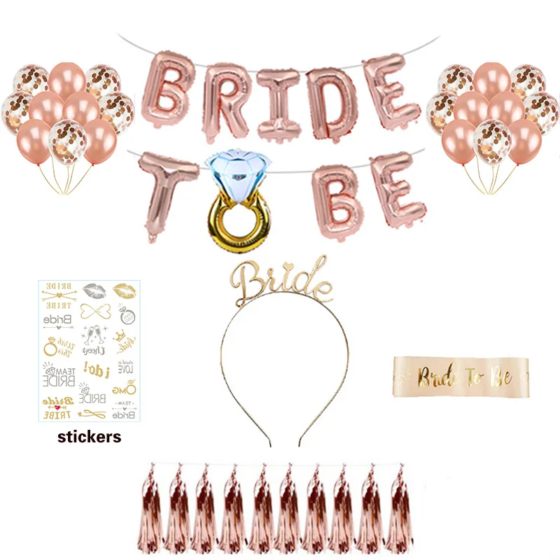 Rose Gold Bride To Be Show Bridal Shower Banner Balloons Party Bachelorette Decoration Fetti Rose Gold Pink Decorations Kit