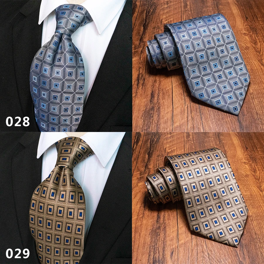 Classic Vintage Mens Tie Handmade 10cm 100% Silk Printed Necktie Geometric Checked Jacquard Ties For Man Business Wedding Gift