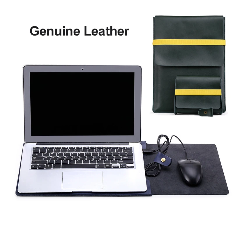 

Genuine Leather Laptop Bag For Macbook Air 13 Pro 11 12 13.3 15.4 inch Sleeve for Xiaomi Dell Asus Microsoft Notebook Mouse Case