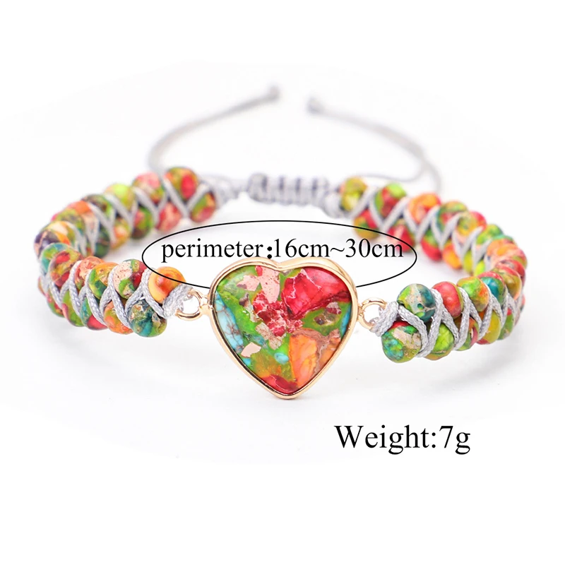 Bohemian Natural Stone Heart Charm Bracelet Colorful Beads String Braid Handmade Friendship Jewelry Gift