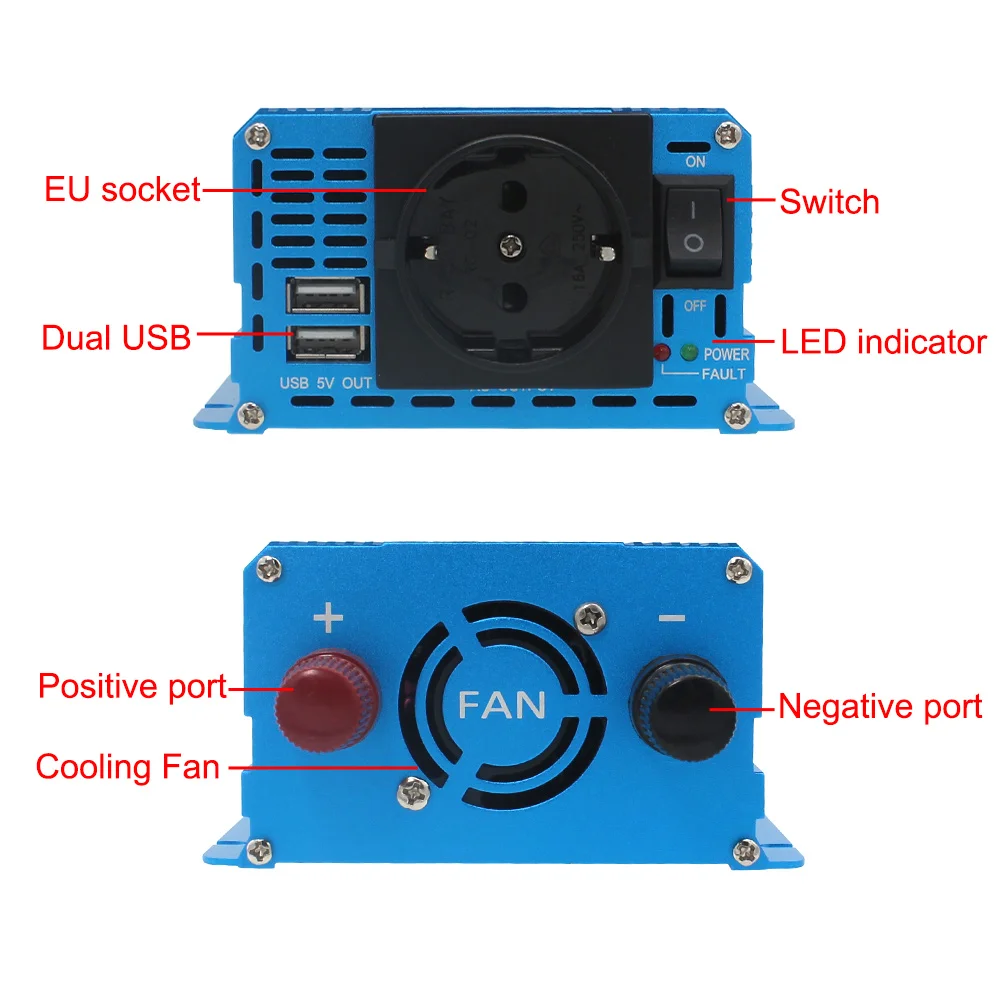 2000W Pure Sine Wave Inverter DC 12V/24V to AC 220V 230V Voltage Transfer Converter Charging Adapter EU Socket Auto Accessories