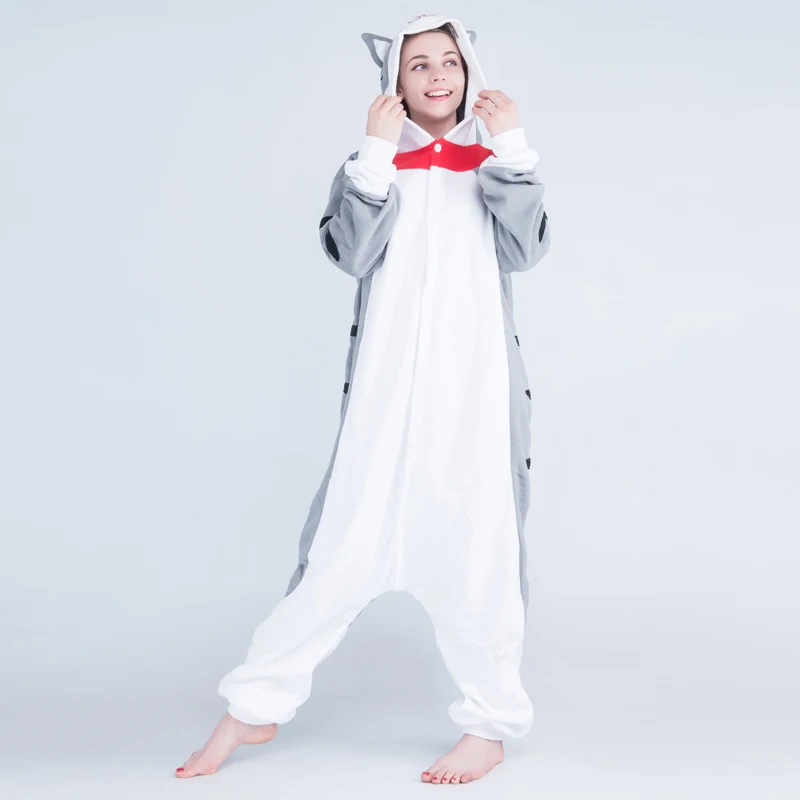 Loose Cat Onesies For Adults Cartoon Kigurumi Women\'s pajamas Chi Cat Sleepwear Men Pyjamas Cosplay Costume Halloween Jumpsuit