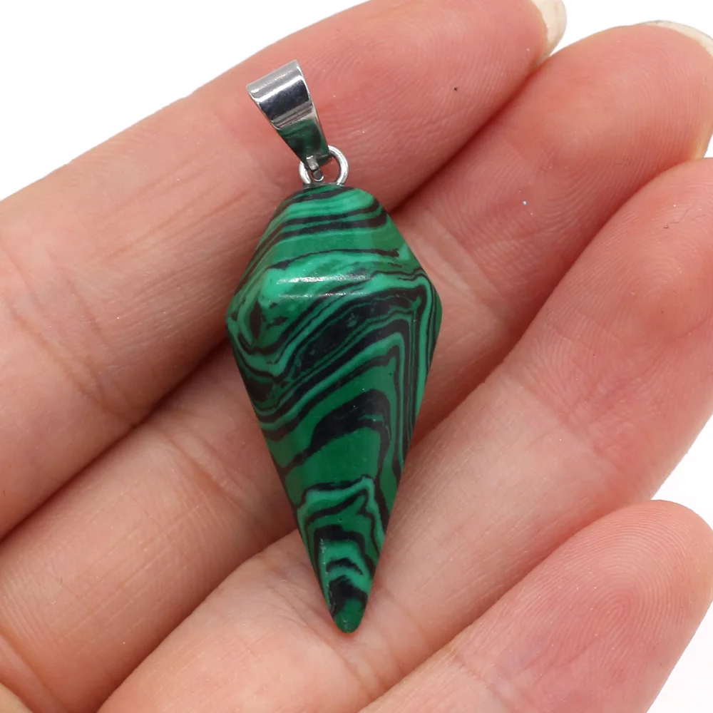 Natural Stone Pendant Reiki Healing Crystal Agates Cone Pendulum Malachite Charms for DIY Necklace Jewelry Making Accessories