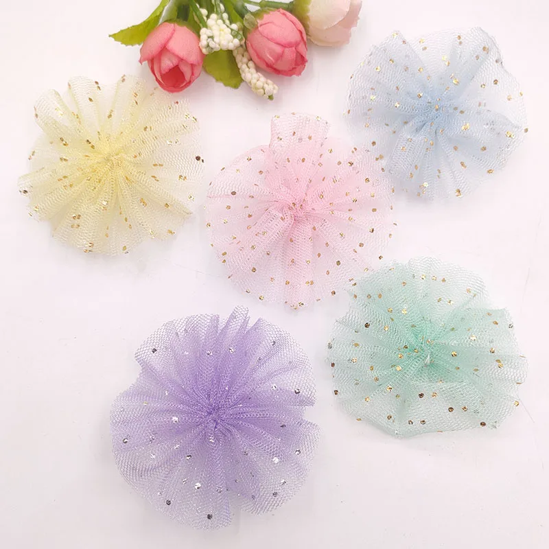 25Pcs 6CM Star Mesh Flower Applique For DIY Clothes Shoes Hat Headwear Clips Crafts Decor Patches