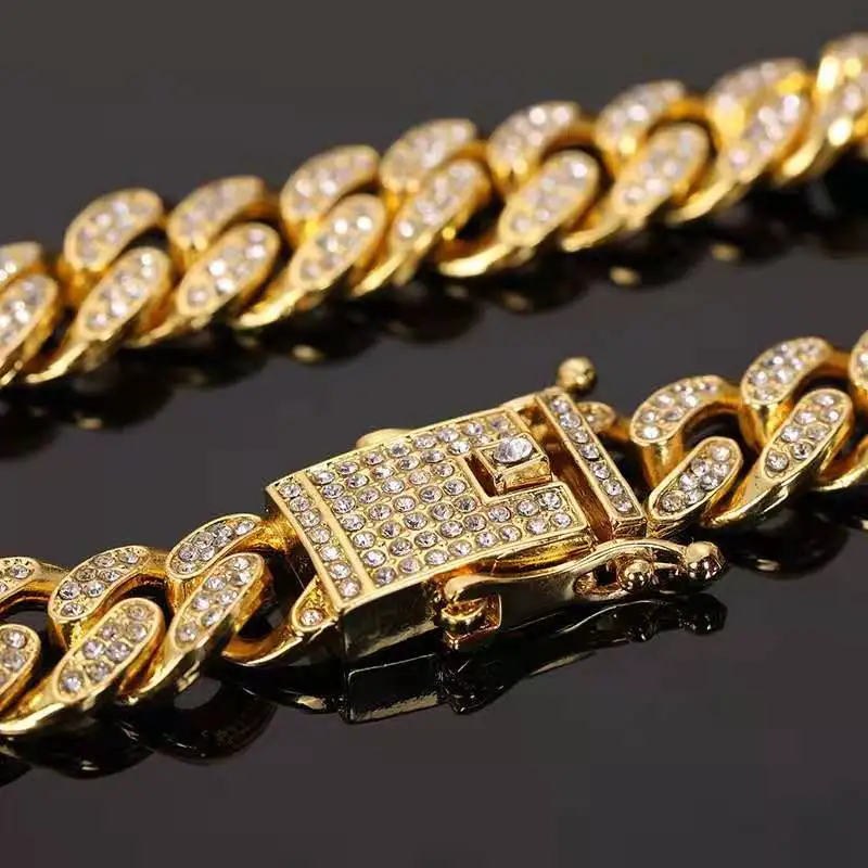Iced Out Watch for Men Women Hip Hop Rapper Miami Cuban Chain Big Gold Chain Necklace Paved Rhinestone Bling Men Jewelry Set 3pc