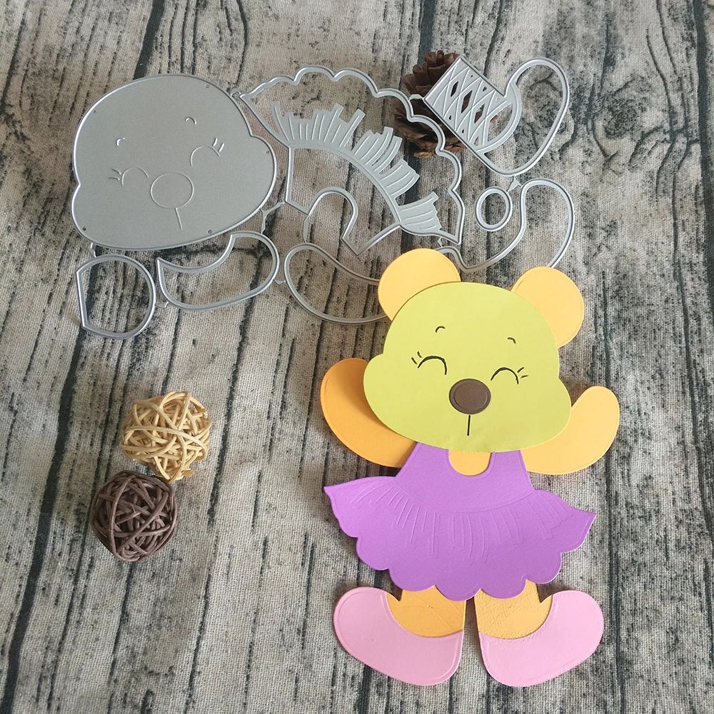 

New and exquisite bear metal cutting mold wearing skirt DIY scrapbooking, card making, photo album decoration, crafts