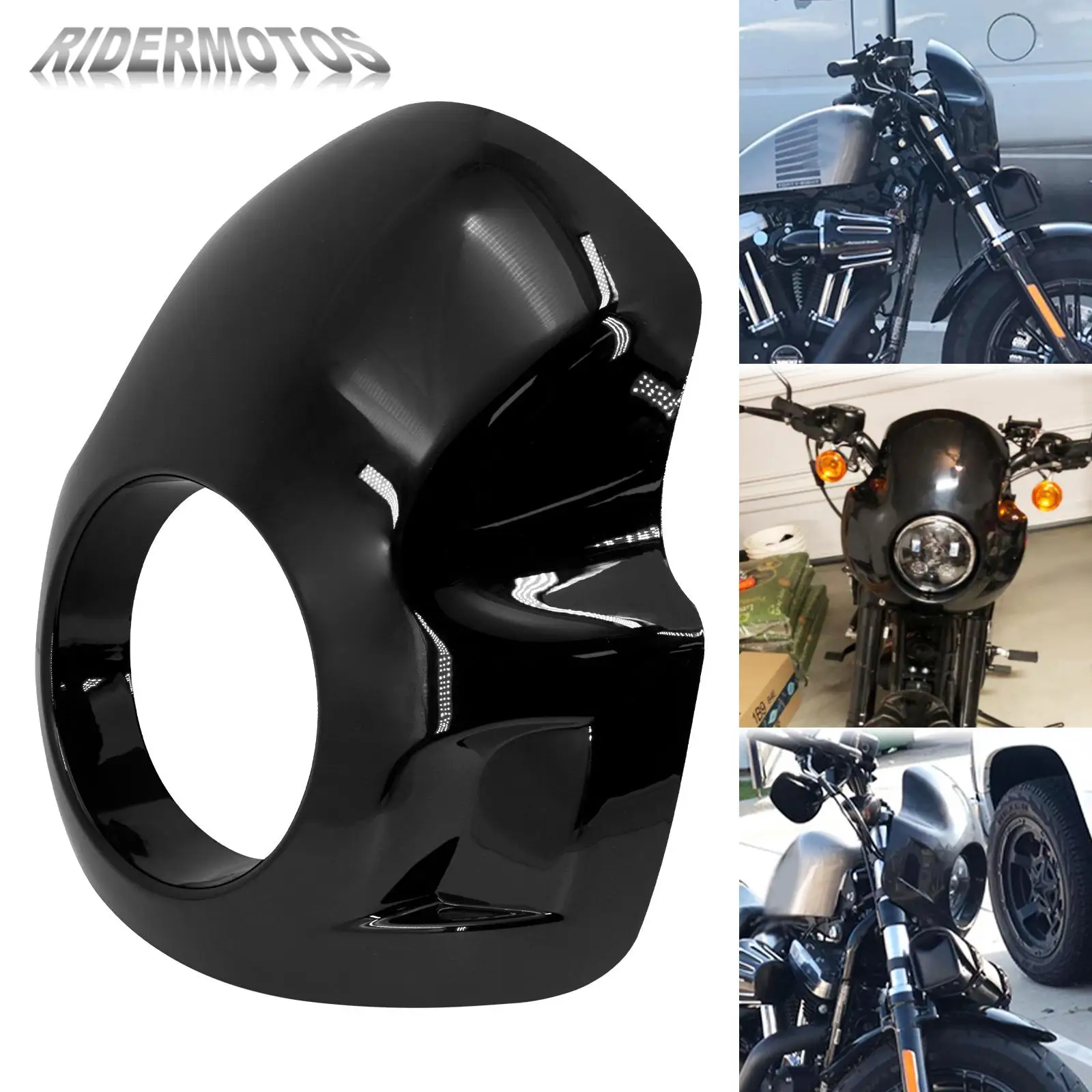 Motorcycle 5.75'' Front Headlight Fairing Head Lamp Mask Cowl 35mm-49mm Forks For Harley Dyna Fat Bob Touring Softail Sportster