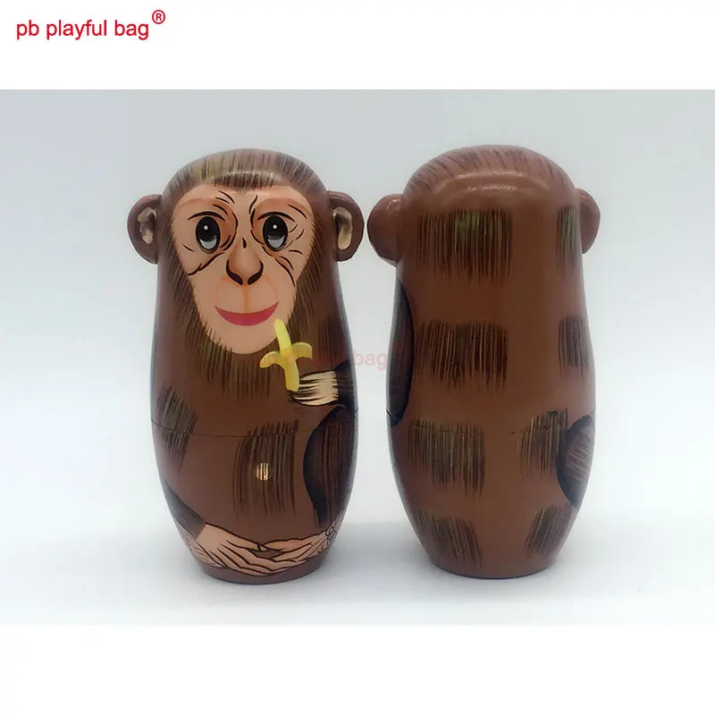 PB Spielerische tasche Fünf schicht affe essen banana Russische puppen handwerk handgemachte holz spielzeug set geburtstag präsentieren HG14