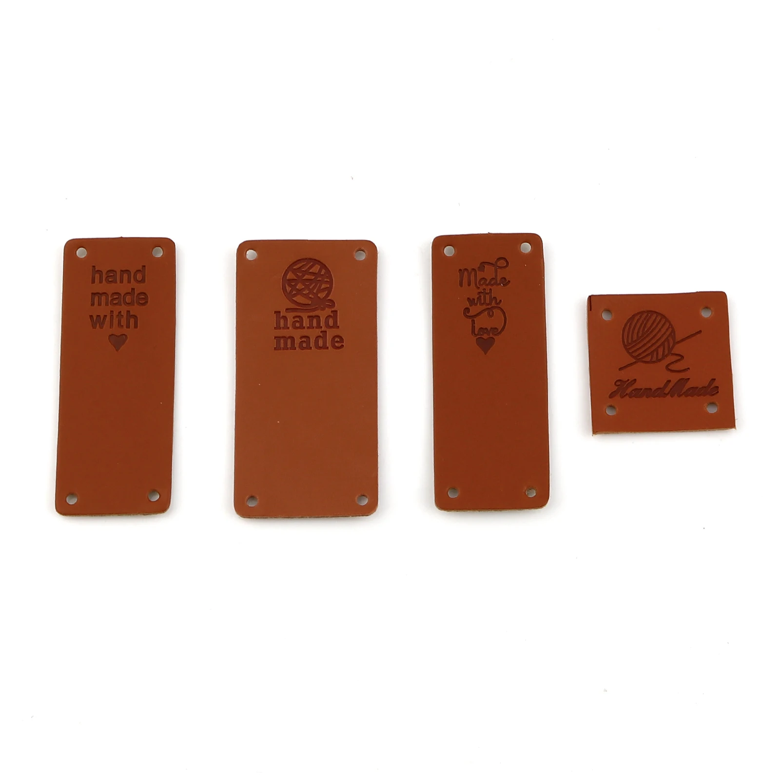 50PCs Brown Rectangle PU Leather Label Tags Handmade Cartoon Yarn Pattern Tag For DIY Hat Bags Sewing Label Accessories Supply