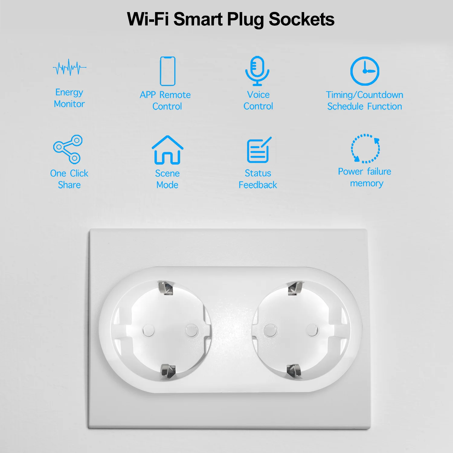 GIRIER Tuya Smart Plug, WiFi Dual Socket Outlet 16A with Power Monitoring App Voice Timer Functions, Work with Alexa Google Home