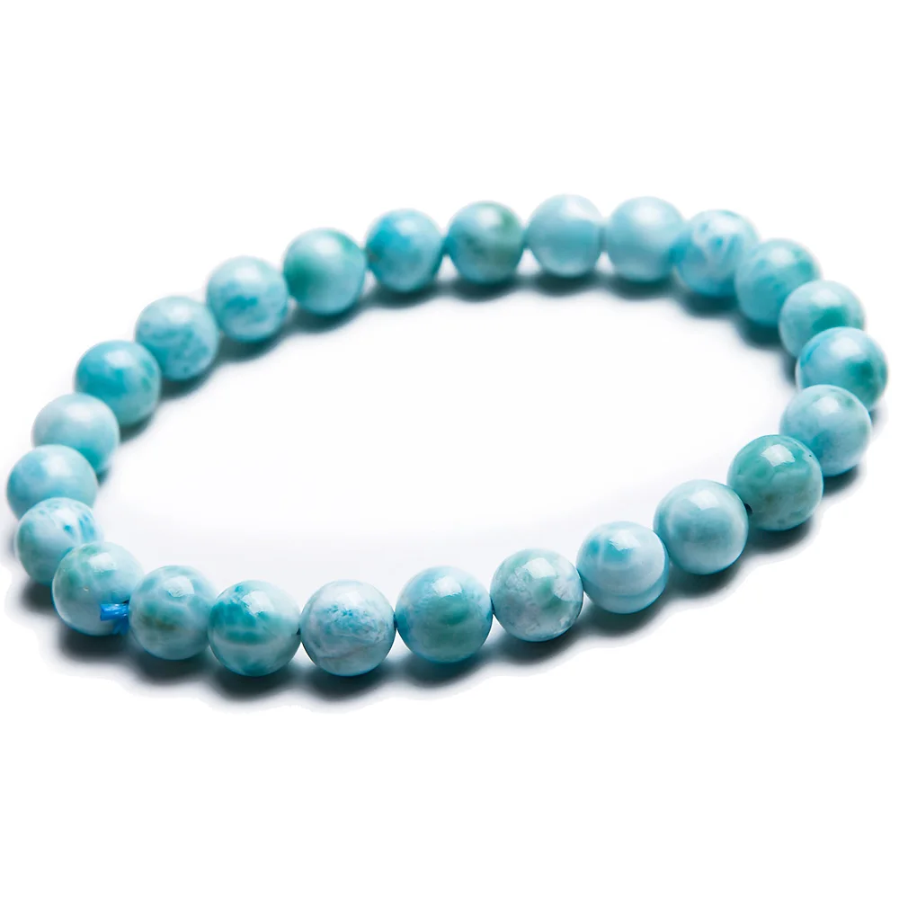 Natural Blue Larimar Round Bead Bracelet Water Pattern 7mm 8mm 9mm Crystal Stretch Larimar Bracelet Woman AAAAAA