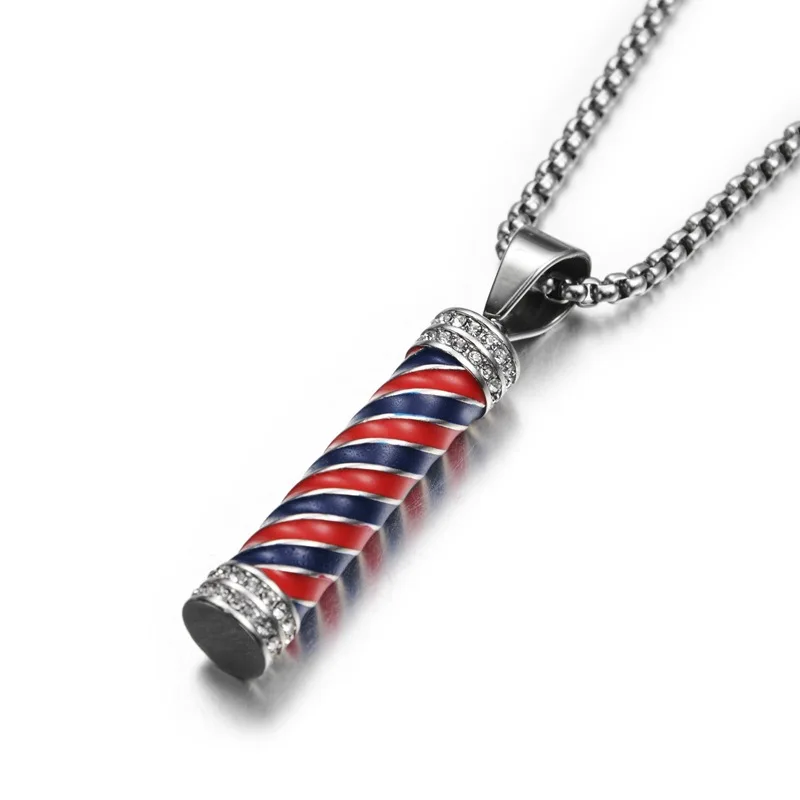 Hip Hop Iced Out Barber Pole Lamp Pendant Necklace For Women Men Gold Color Stainless Steel Chains Hiphop American Jewelry