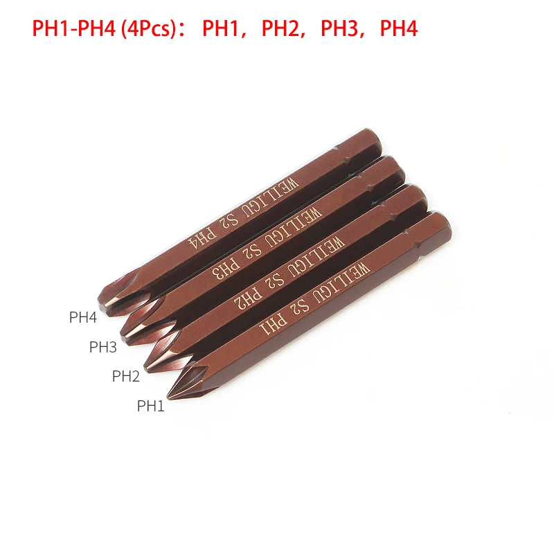 1 Set 8mm Hex Shank Electric/Hand S2 Steel Impact Duty Screw Driver 80mm Long Bits Set PH1-PH4, SL5-SL10, H3-H8,T20-T55 Bit Tool