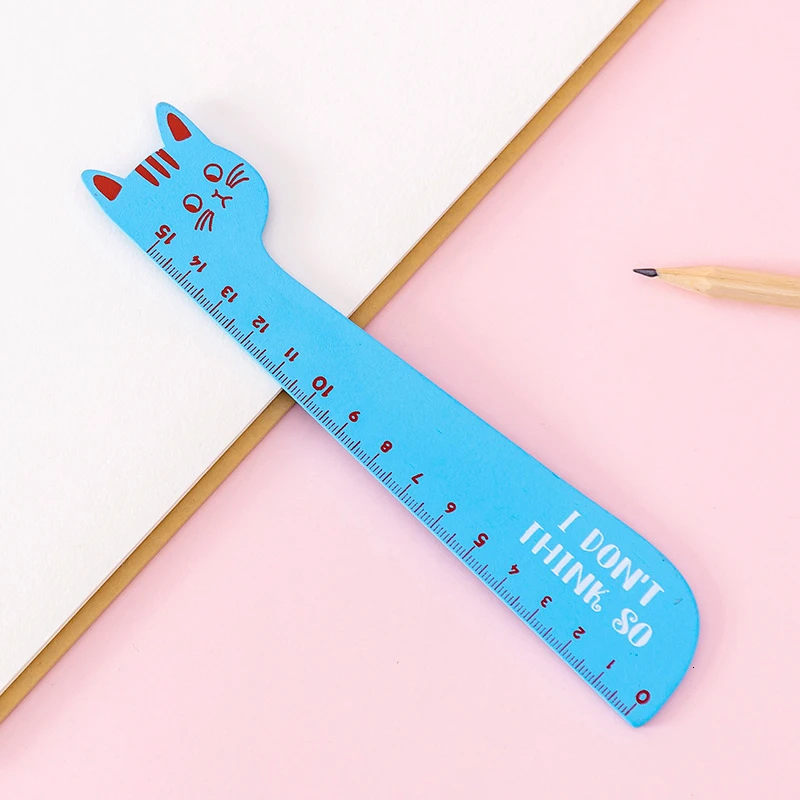 4 Piece Lytwtw\'s Cat Candy Color Kawaii Stationery Cartoon Drawing Gift Korean Office School Kitten Straight Wooden Ruler