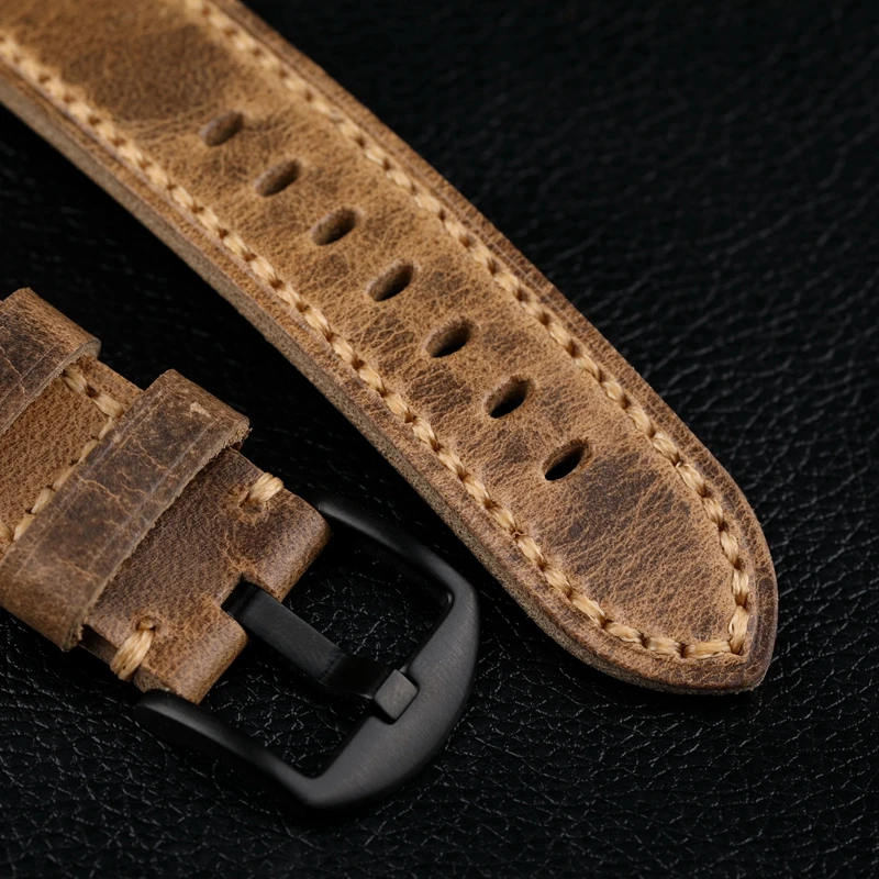 Handmade Leather Watchband  20 21 22 23 24 26MM Folded In Half to Make Soft Top Layer Calfskin Strap Retro Style For PAM111