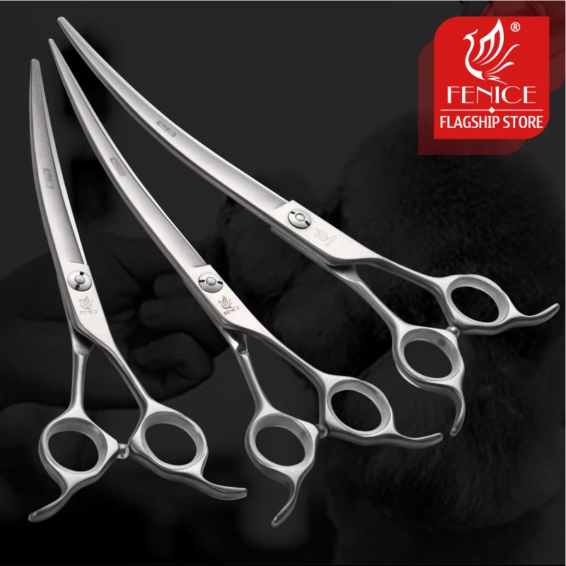 Fenice Professional Pet Dog Grooming Curved Shear 6.5/7.0/7.5 inch Scissors for Dog Hair Groomer Dog Stylist Japan 440C