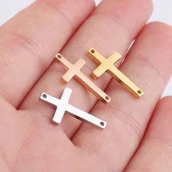 5pcs/lot DIY Stainless steel Fashion double hole cross Pendant Connector Charm Findings Jewelry Accessories for Hand Making