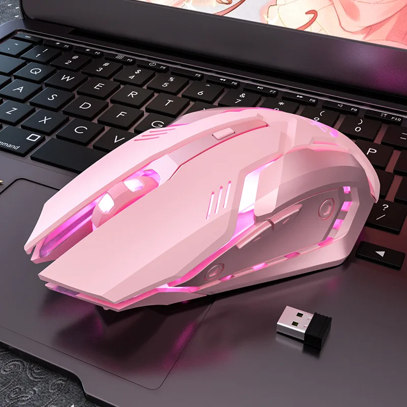 2.4G Bluetooth Wireless Pink Mouse Mute Rechargeable Computer Mause 7 Button 2400DPI Backlight Gaming Mice For PC Laptop Girl