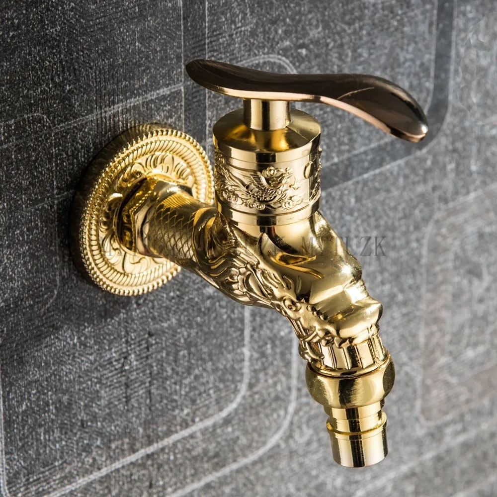 MTTUZK Wall Mount Carved Dragon Antique Red Bronze Bibcock,Decorative Outdoor Garden Faucet Washing Machine Faucet Gold tap