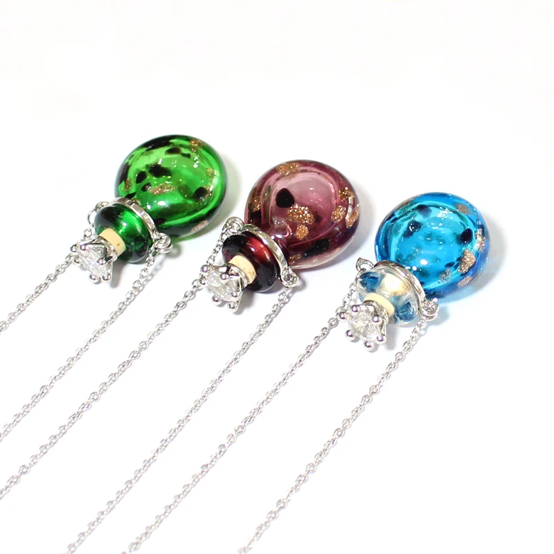 1PC  Murano Glass Perfume Necklace Essential Oil Diffuser Bottle Jewelry Necklace Stainless Steel Chain Necklace for women