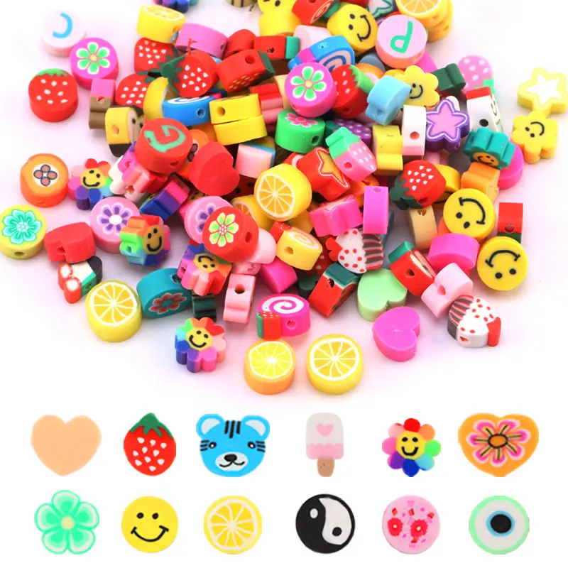 30PCS Soft Polymer Clay Beads Animal Fruit Face Loose Spacer Beads For Women Girls Jewelry Making DIY Bracelet Necklace