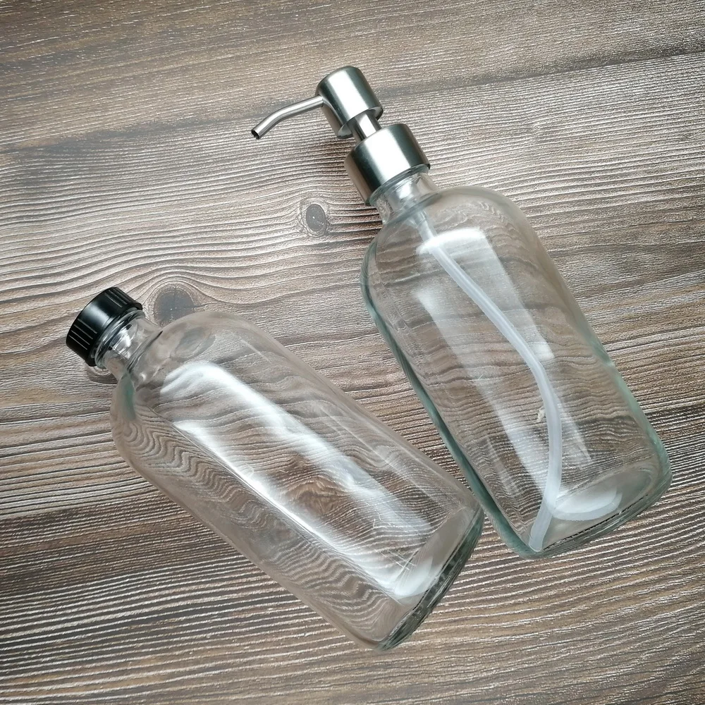 2 stรผcke 500ml Flรผssigkeit Seife Dispenser Leere Glas Pumpe Flaschen mit Edelstahl Pumpe fรผr Hand Sanitizer Desinfektions Gel shampoo