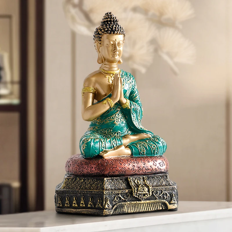 

Resin Buddha Statue Sculpture Thailand Garden Desk Ornament Fengshui Hindu Sitting Figurines Home Decor Accessories