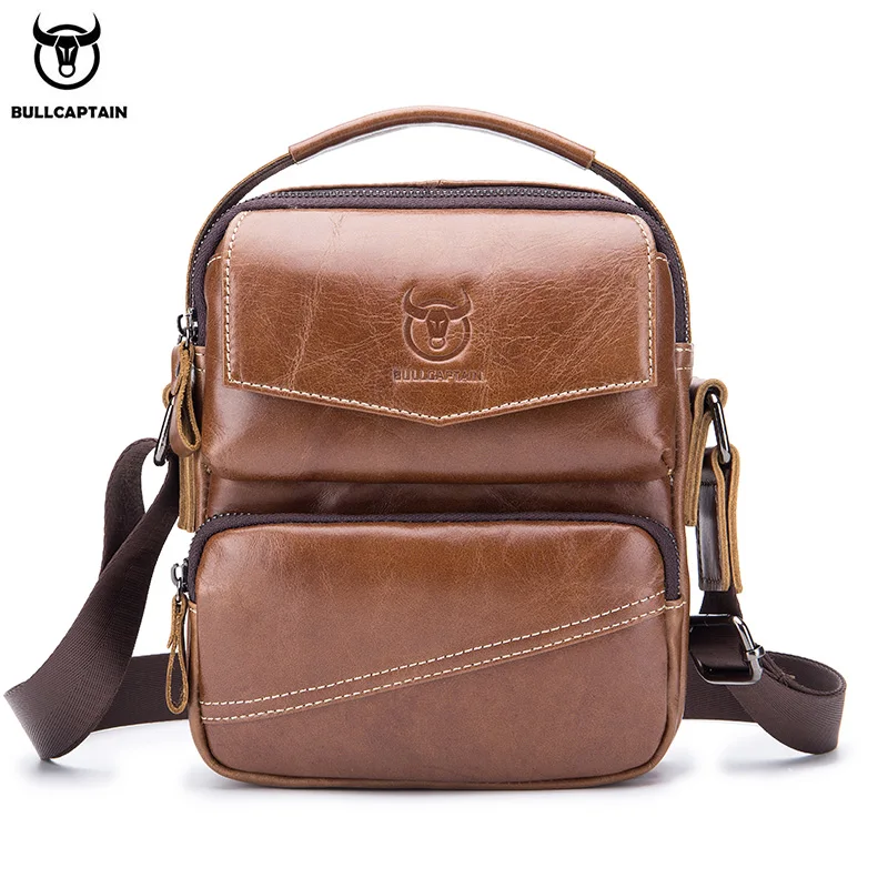 BULLCAPTAIN  Brand Leather Men Bag Casual Business Leather Mens Shoulder Messenger Bag Vintage Men\'s Crossbody Bag Male Bag