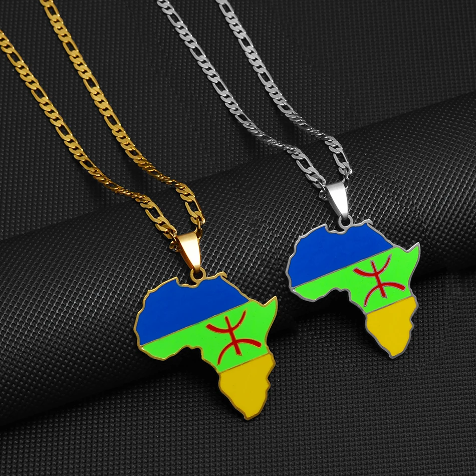 Anniyo Africa Map Berbers Pendant Necklaces African Berber Jewelry for Women Men #250021