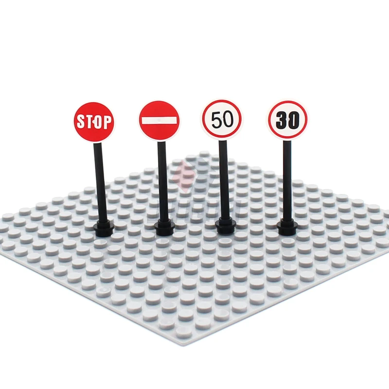 MOC City Traffic Parts 2x2 Road Sign Printed Tile 15210 30258 892 Compatible Street View Signpost Bulk Accessory Building Blocks