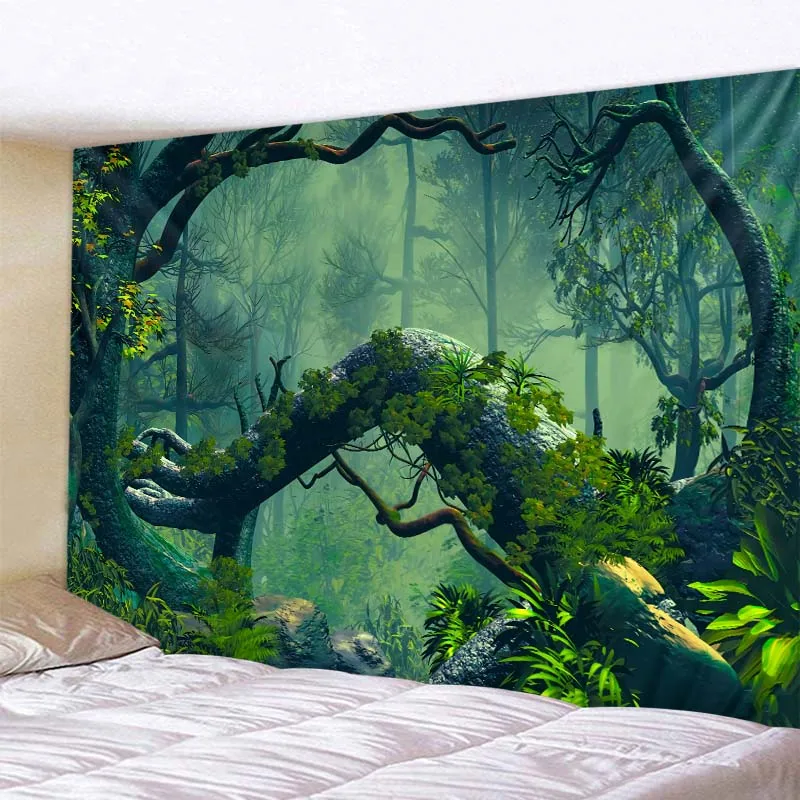 

Mysterious jungle psychedelic scene tapestry wall hanging bohemian hippie witchcraft home background wall decoration yoga mat