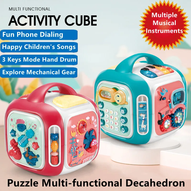 

3 Piano Keys Mode Puzzle Multi-Functional Decahedron Fun Phone Dialing Dynamic Music Soft Lighting Early Education Activity Cube