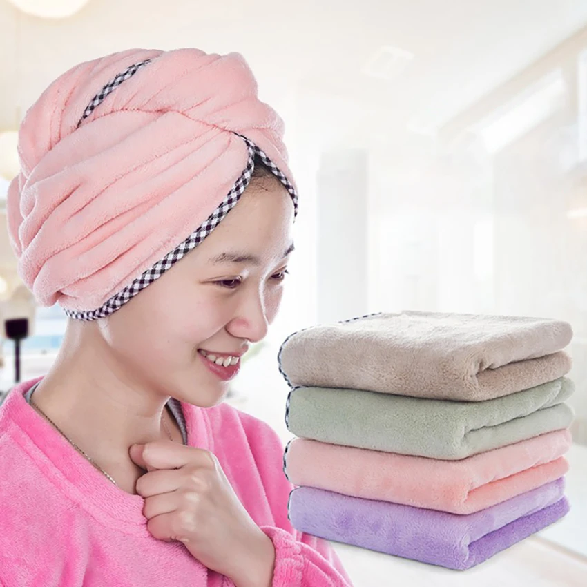 Super Absorbent Cap Magic Hair Fast Drying Salon Towel Hat Coral Fleece Quick Dry Turban for Quick-drying Bath Shower Pool Wrap