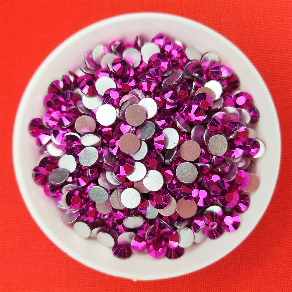 Metal Fuchsia AAAA+ Glass Flatback Nail Art Strass Crystal Non Hot Fix Rhinestones Glue On Stones Wedding Dress Decoration