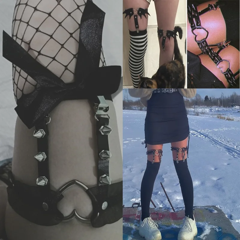 Cosplay feminino nova sexy rock arco-nó liga cinto elástico perna meninas gótico tornozeleira coxa liga punk senhoras acessórios de festa