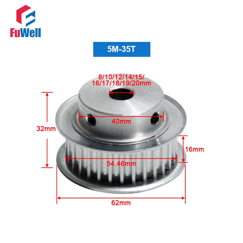 Imagem -02 - Polia Dentada Htd5m 35 t Polia Dentada 16 mm Largura da Correia 10 12 14 15 18 20 mm Furo mm Dentes Passo 35 Dentes Polia da Engrenagem