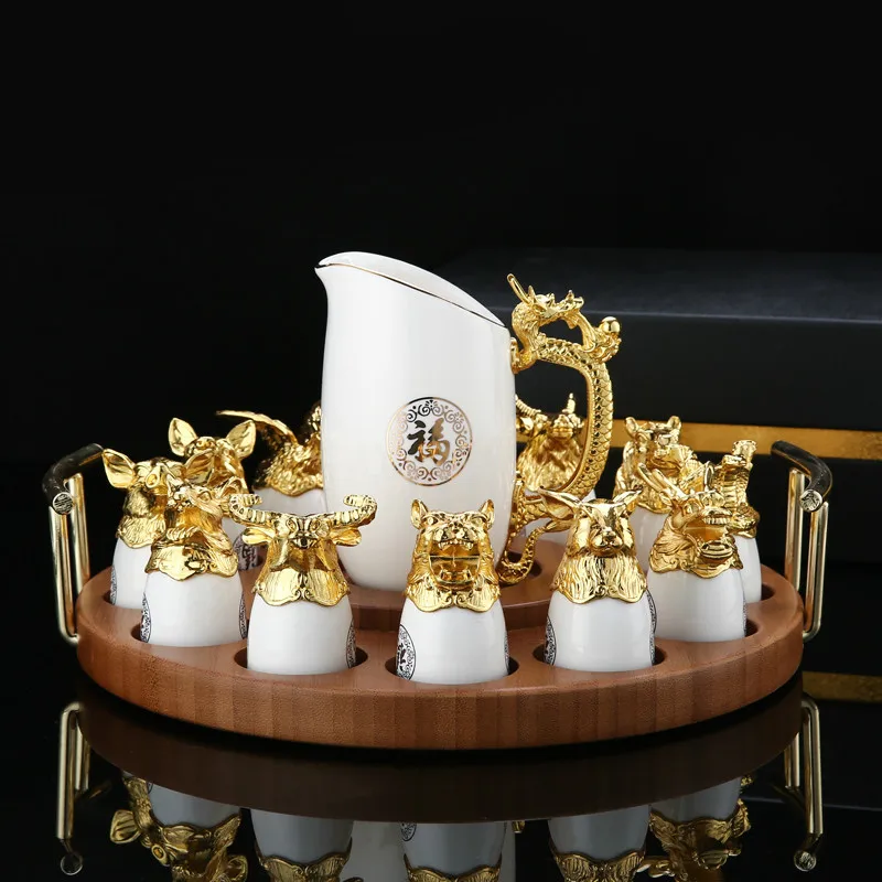 

LiquorGlass Set Household Wine Decanter Ceramic Small Size Wine Set in Chinese Antique Style Style Gift for Men Alcohol Vodka