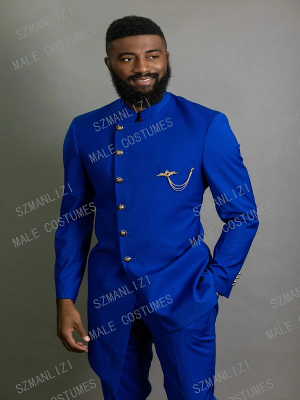 

JELTONEWIN African Formal Suits Royal Blue Blazer Pant Groom Tuxedo Groomsman High Quality Mens Wedding Dress Prom Male Clothing