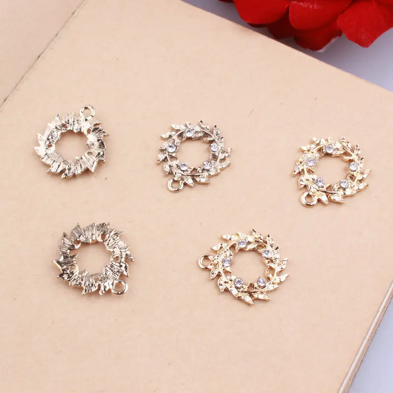 MRHUANG 10pcs Olive Wreaths Leaf Rhinestone Pendant Gold-colour Charms For DIY hand made