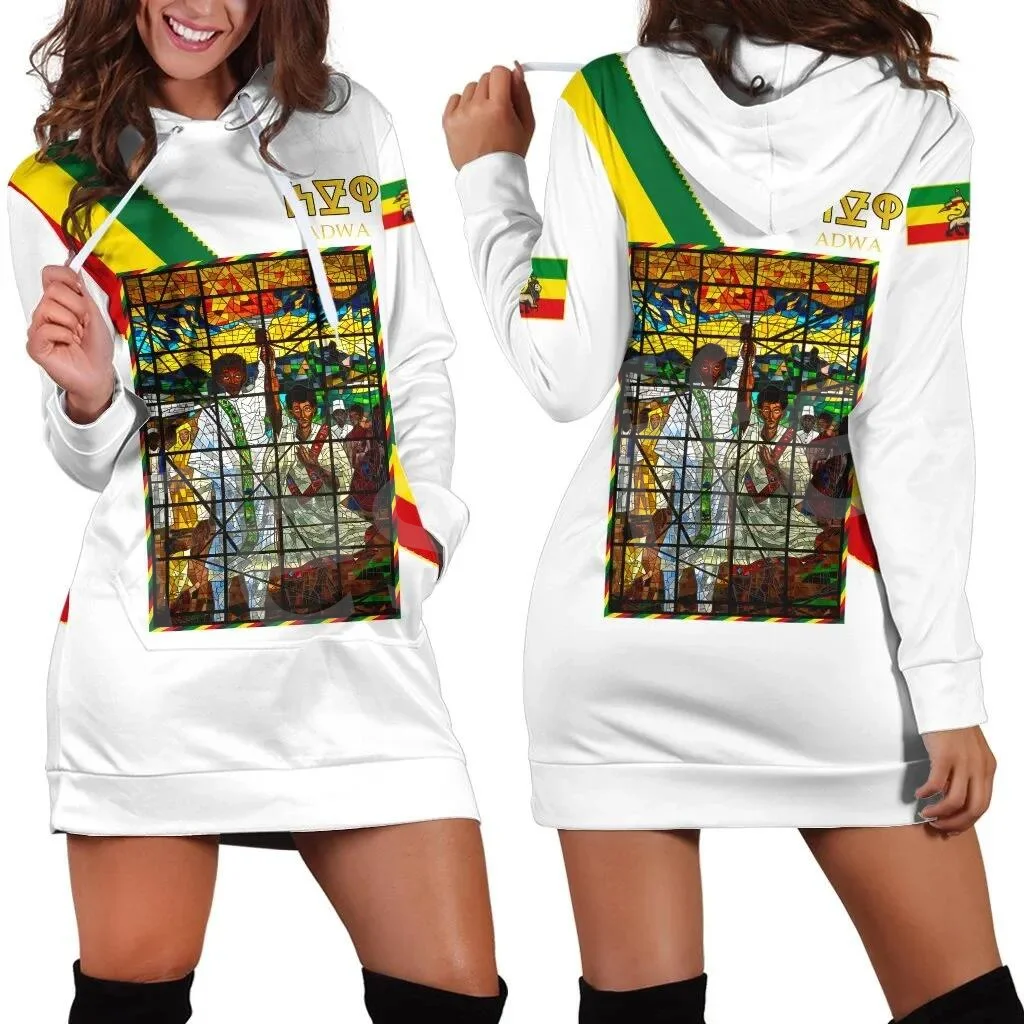 Tessffel Ethiopia County Flag Reggae Africa Native Tribe Lion Retro 3DPrint Harajuku Sexy Women Hoodie Dress Funny Casual F4