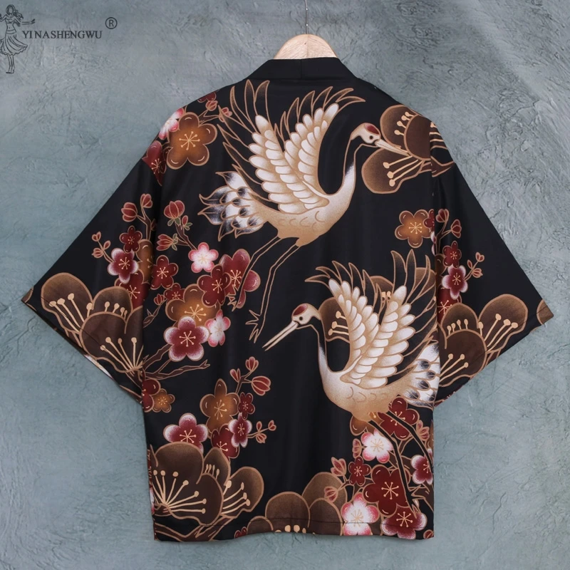 Samurai Crane Japanese Style Kimono Yukata Haori Men Women Cardigan Blouses Japanese Kimono Traditional Clothing Asian Clothes